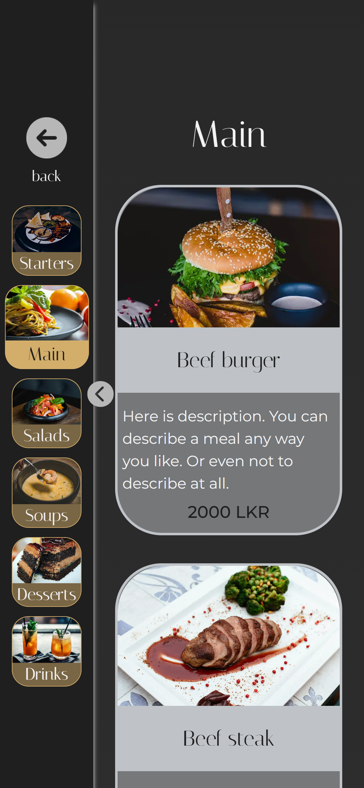 Luxury dark digital menu template for restaurants