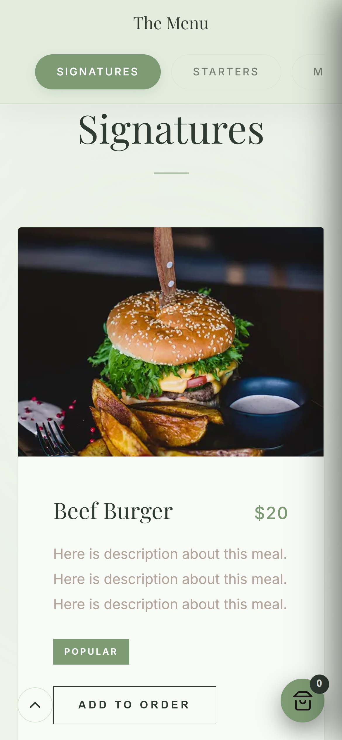 Minimal matcha style cafe digital menu